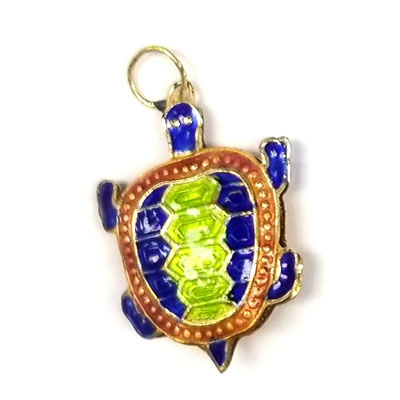 ENAMEL TURTLE 25X33MM BLUE